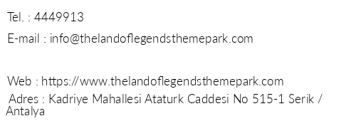 The Land Of Legends Theme Park Kingdom Hotel telefon numaralar, faks, e-mail, posta adresi ve iletiim bilgileri